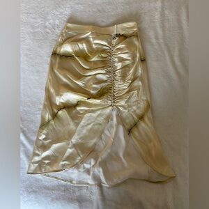 Raquel Allegra Silk Satin Cream Skirt with Ruched Detail